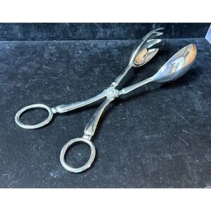 Leonard Silverplate Italy Scissor Salad Tongs Vintage Serving Spoon Fork 8.5"
